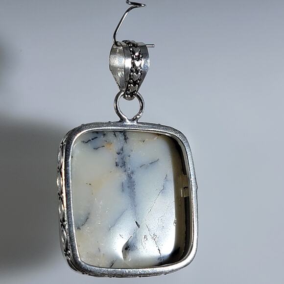 Handmade Silver Pendant – Dendritic Opal Cabochon + 20" Sterling Silver Chain - Picture 7 of 10